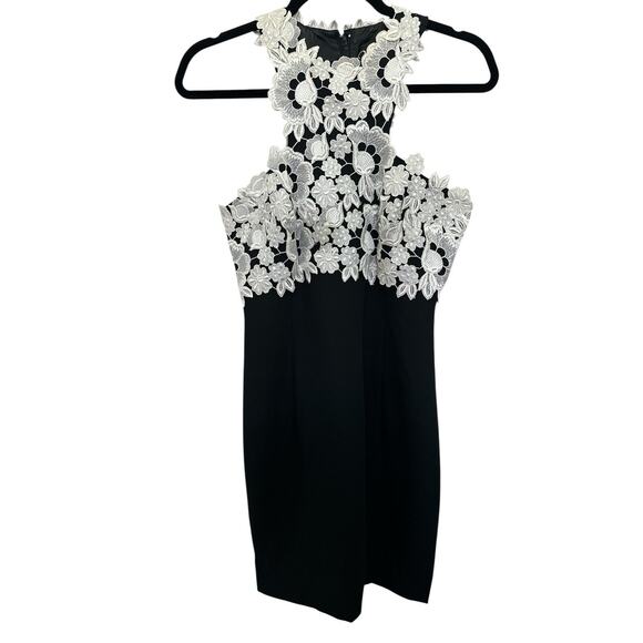 Patricia Rhodes Dress Black with White Lace Size 4 Closure On The Back - Picture 1 of 11